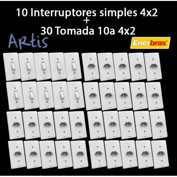 Kit 10 Interruptor Simples + 30 Tomada 10A - Artis
