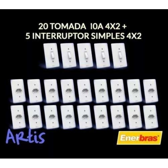 Kit 20 Tomada 10a + 5 Interruptores Simples/ Linha Artis 