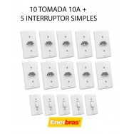 Kit 5 Interruptor Simples + 10 Tomadas 10a / Linha Artis Casa Completa 