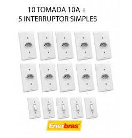 Kit 5 Interruptor Simples + 10 Tomadas 10a / Linha Artis Casa Completa 