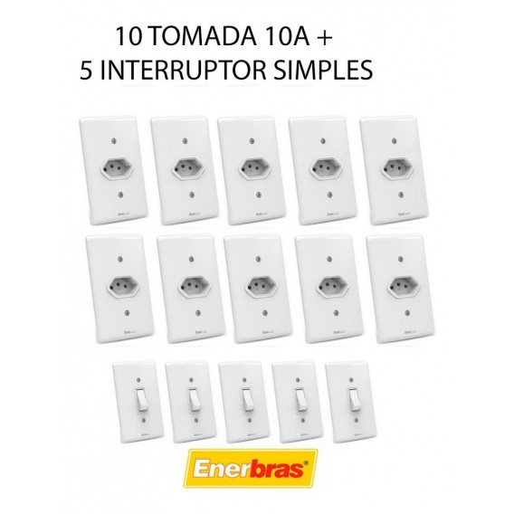 Kit 5 Interruptor Simples + 10 Tomadas 10a / Linha Artis Casa Completa 