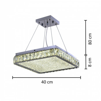 PENDENTE LED AMEERAH QUADRADO 8X50X50CM CRISTAL CROMADO