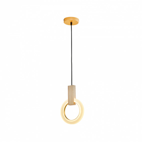 PENDENTE LED OLSON 20X30CM ACRÍLICO, MADEIRA E METAL DOURADO