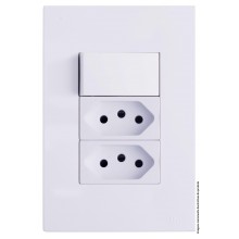 Conjunto Interruptor Paralelo + 2 Tomada 10a 4x2 - RECTA BRANCO GLOSS