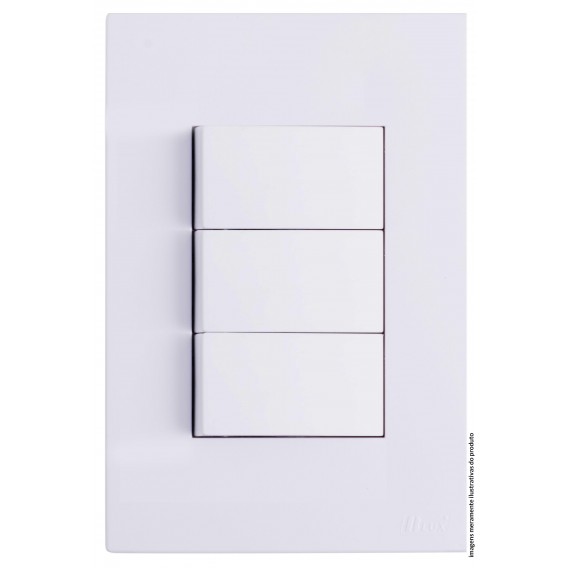 Conjunto Interruptor Triplo Paralelo 4x2 - RECTA BRANCO GLOSS