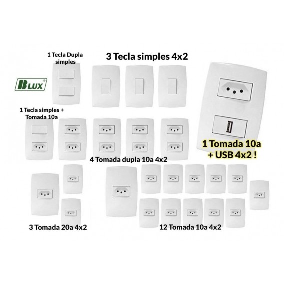 Kit Interruptores E Tomadas (25 Pçs) Casa Completa + Usb - (HOME BRANCA)