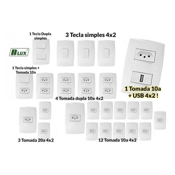 Kit Interruptores E Tomadas (25 Pçs) Casa Completa + Usb - (HOME BRANCA) Kit Interruptores E Tomadas (25 Pçs) Casa Completa + Usb - (HOME BRANCA)