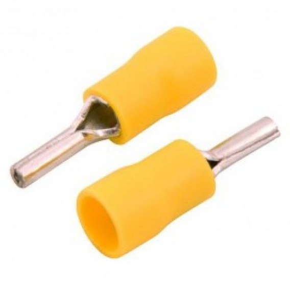 100 Conector Terminal Pré Isolado Pino - Amarelo para fio 4,0mm a 6,0mm