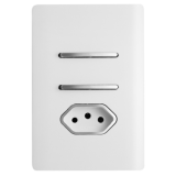 Conjunto Interruptor Duplo Simples + Tomada 10A 4x2 - Novara Branco Brilhante com Cromado